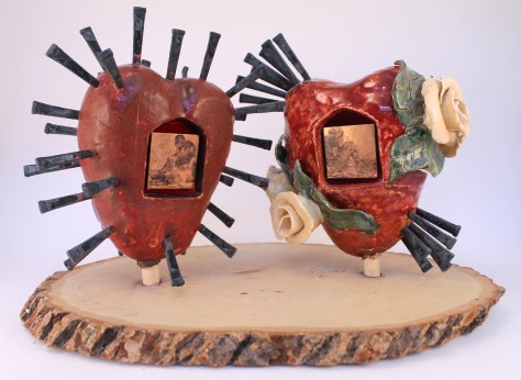 Alison Batley, Hears of Love, (front) ceramics, metal, and wood, 2012