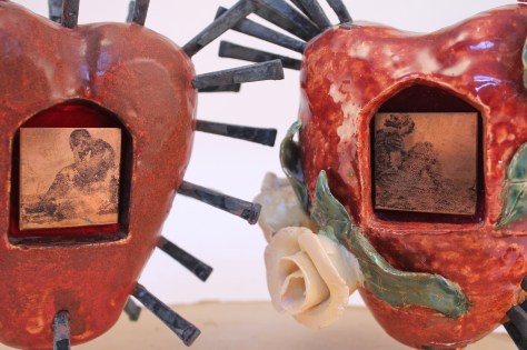 Alison Batley, Hears of Love, (detail) ceramics, metal, and wood, 2012